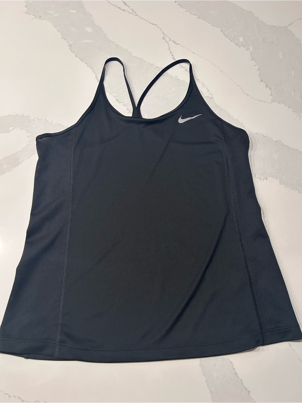 Nike Black Slim-Strap Athletic Tank with Silver Swoosh